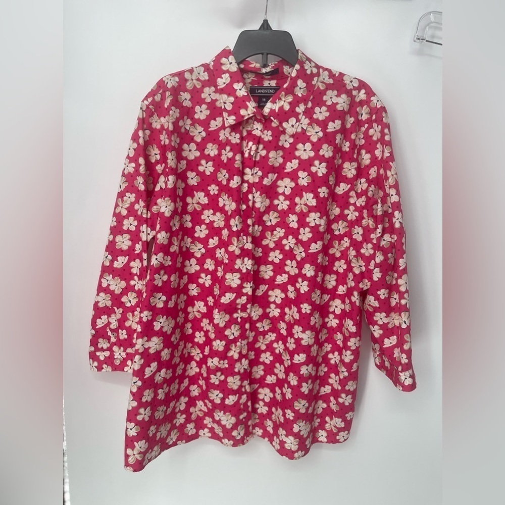 Lands end pink and white womans shirt size 18